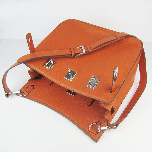 Luxury Hermes Leather Shoulder bag orange silver