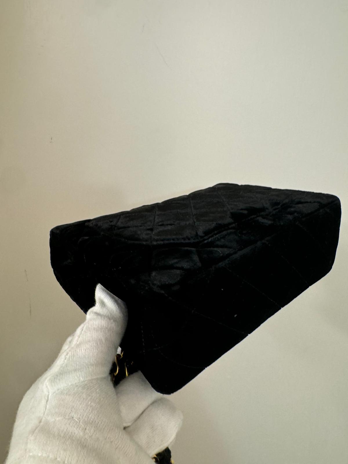 Chanel Mini Velvet Flap bag Black gold hardware