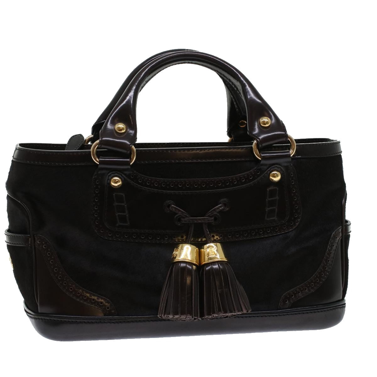 Luxury CELINE Hand Bag Enamel Harako Leather Dark Brown 45710
