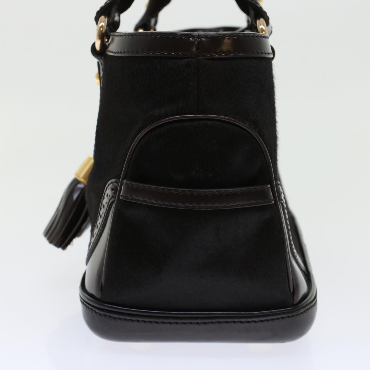 Luxury CELINE Hand Bag Enamel Harako Leather Dark Brown 45710