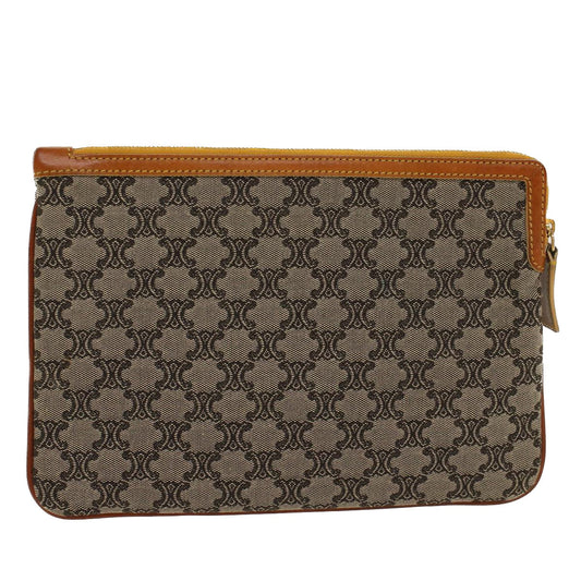 Luxury CELINE Paris Macadam Clutch Bag Canvas Leather Beige Brown 45981