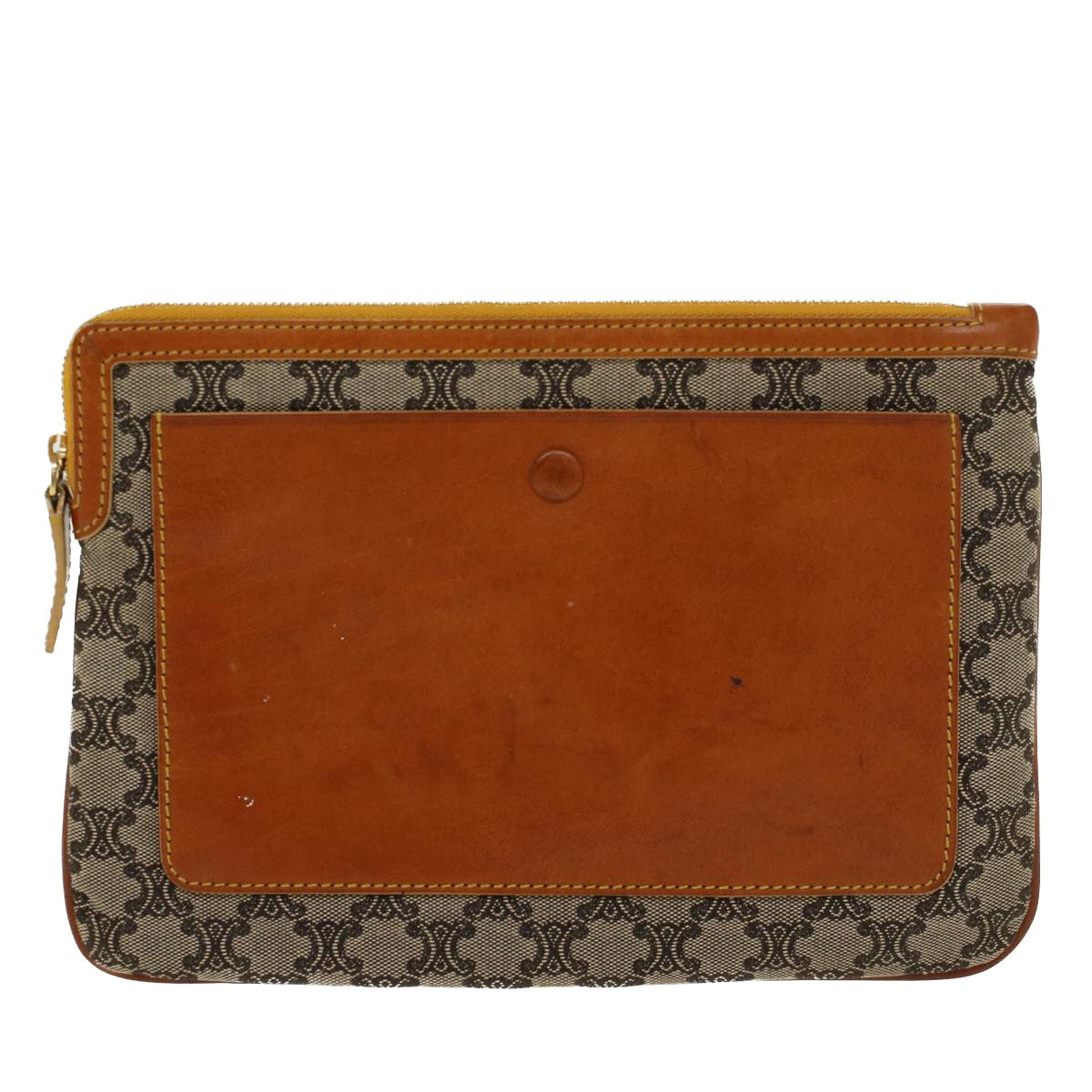 Luxury CELINE Paris Macadam Clutch Bag Canvas Leather Beige Brown 45981