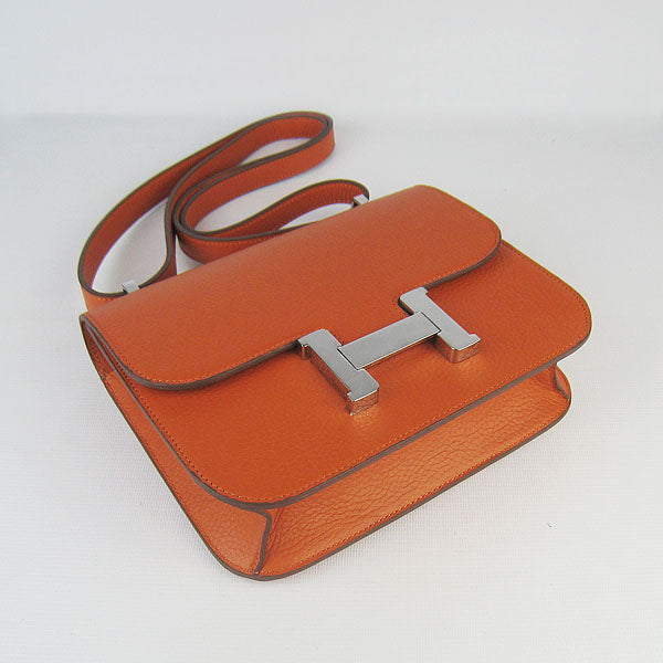 Luxury Hermes Constance Cowskin Leather Bag orange silver