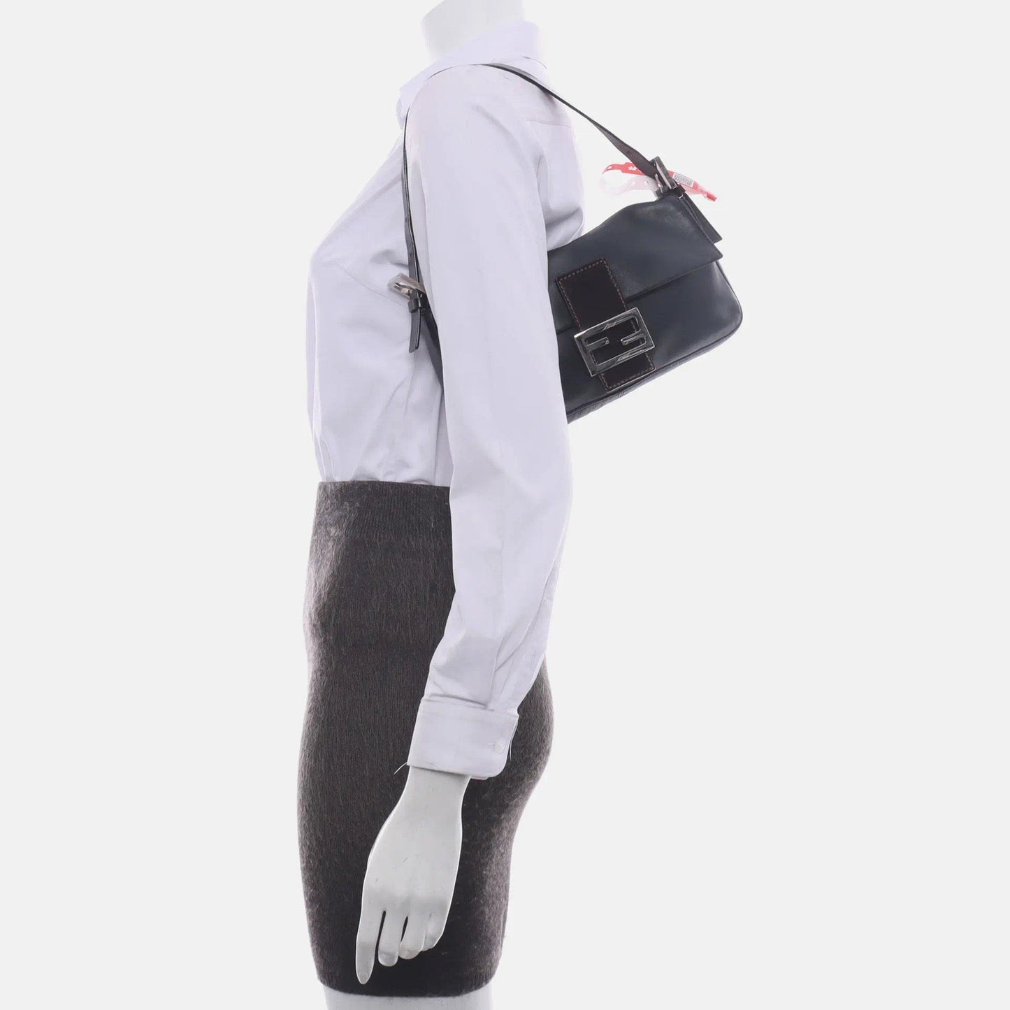 FENDI Baguette Black Lambskin Leather Shoulder Bag Silver Hardware