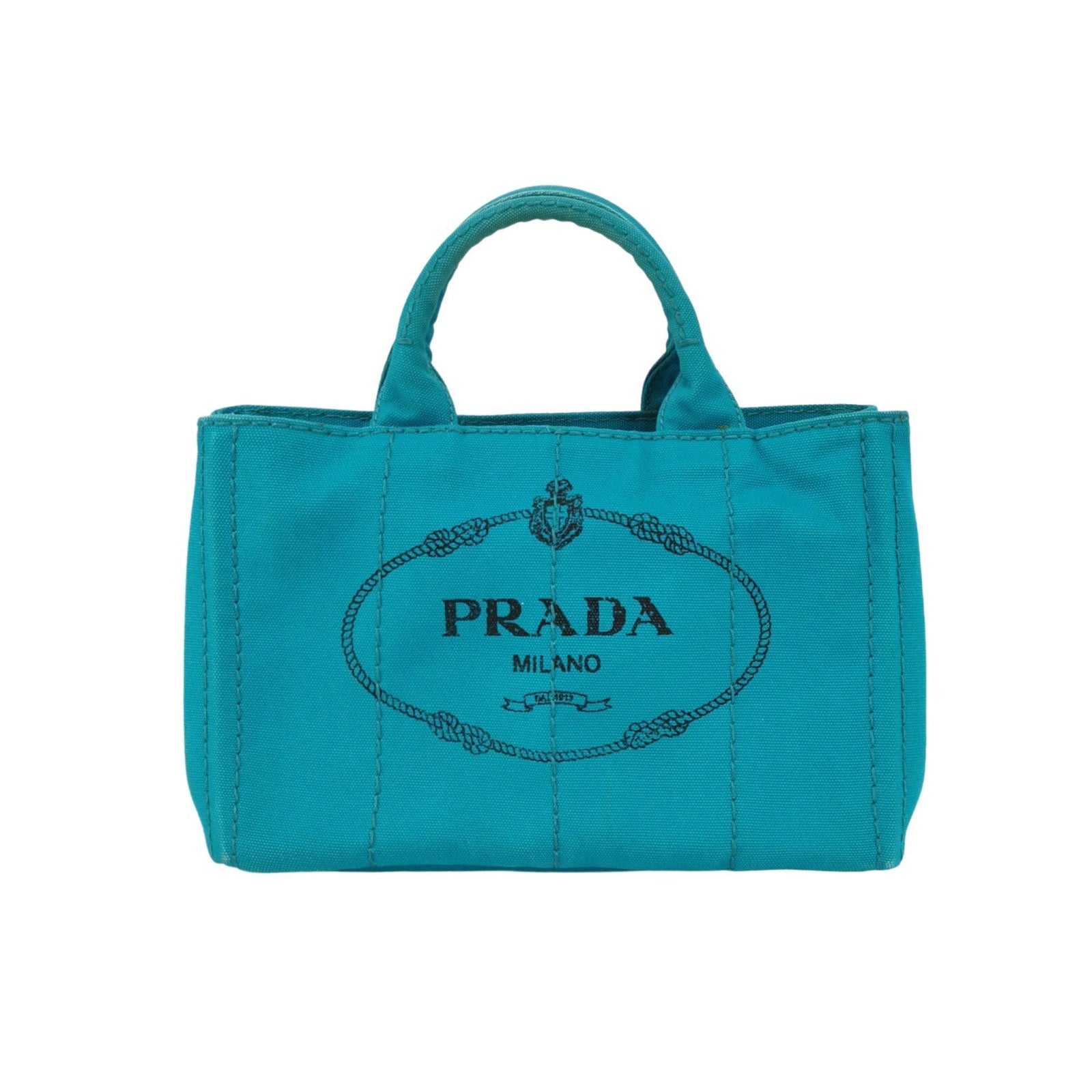 Prada Canape Canvas Tote Small Blue Top Handle Bag