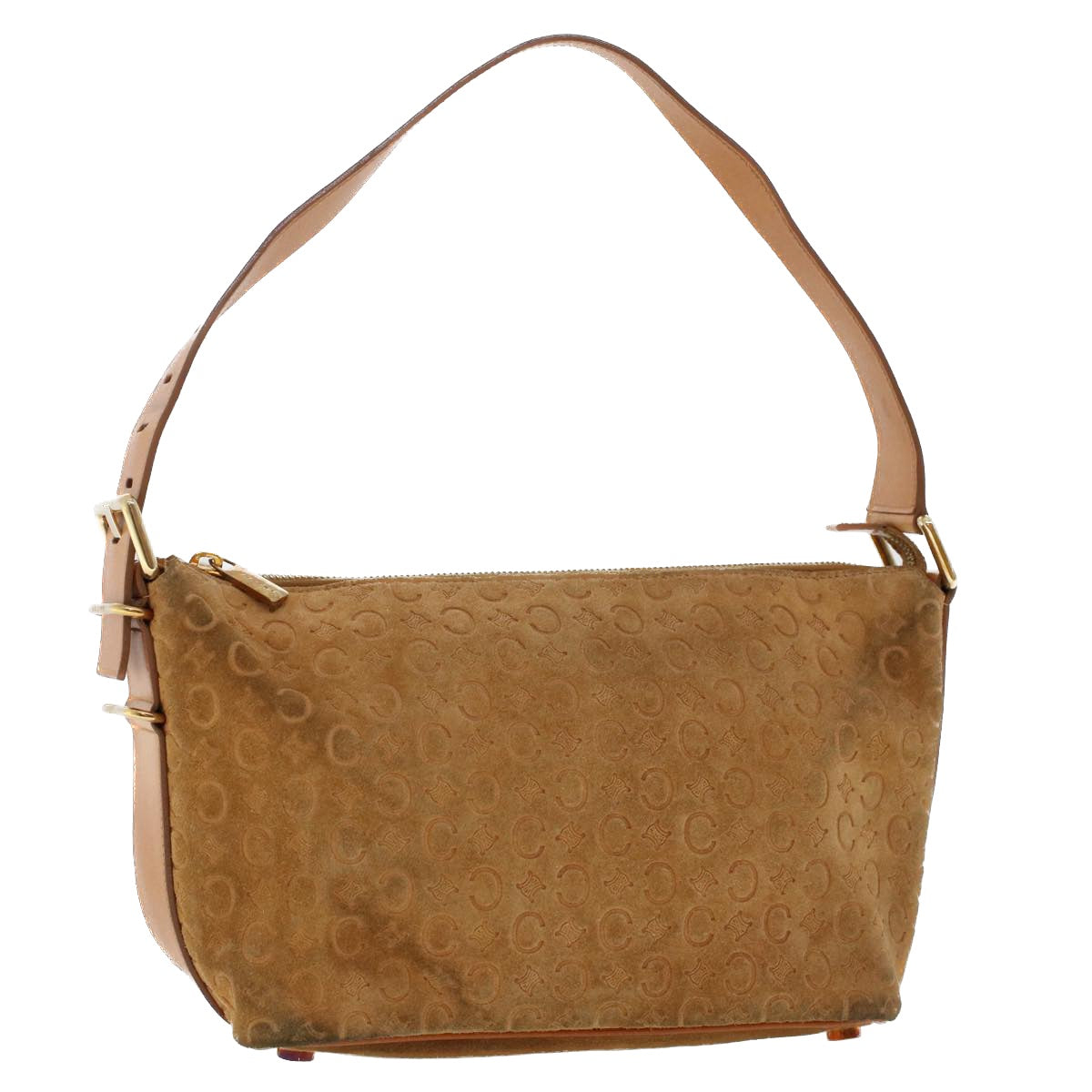 Luxury CELINE C Macadam Canvas Shoulder Bag Suede Leather Brown 47408