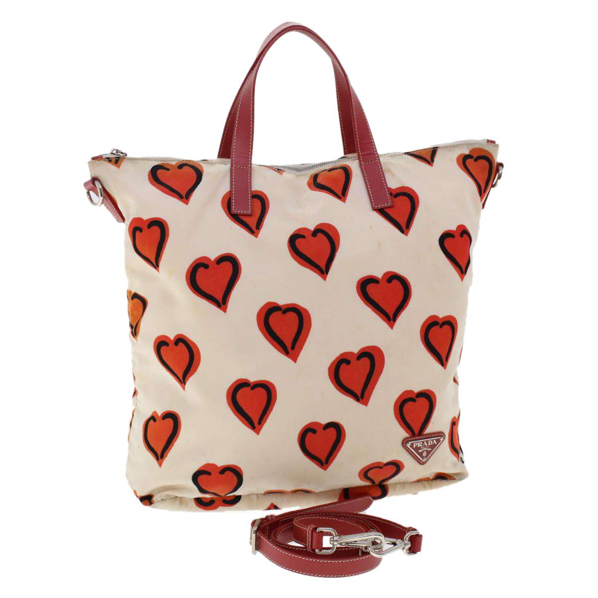 PRADA Hand Bag Nylon Leather 2way White Orange Auth