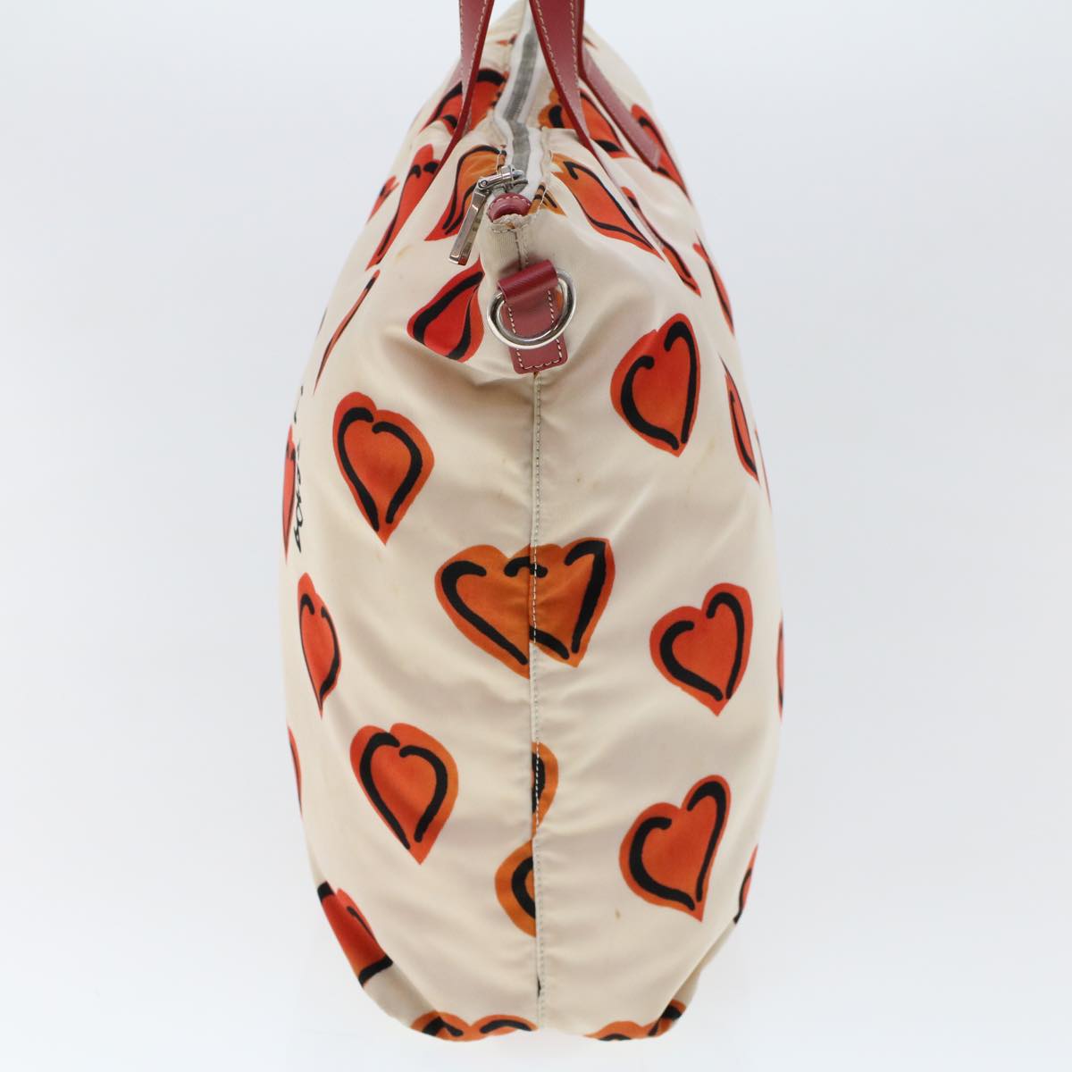 PRADA Hand Bag Nylon Leather 2way White Orange Auth