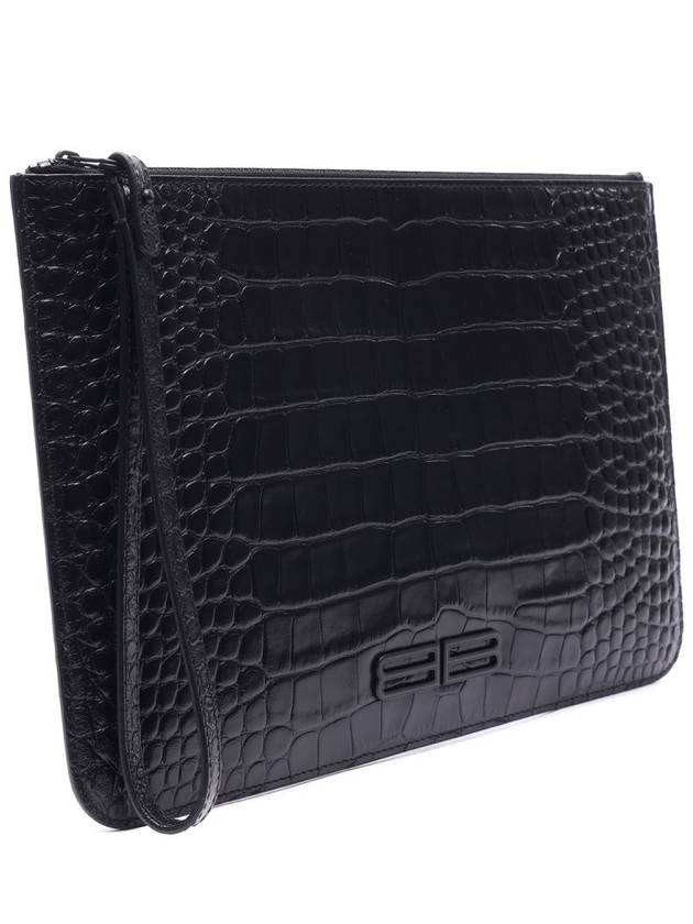 Luxury Balenciaga Trending 2026 Crocodile Embossed Clutch Bag Black