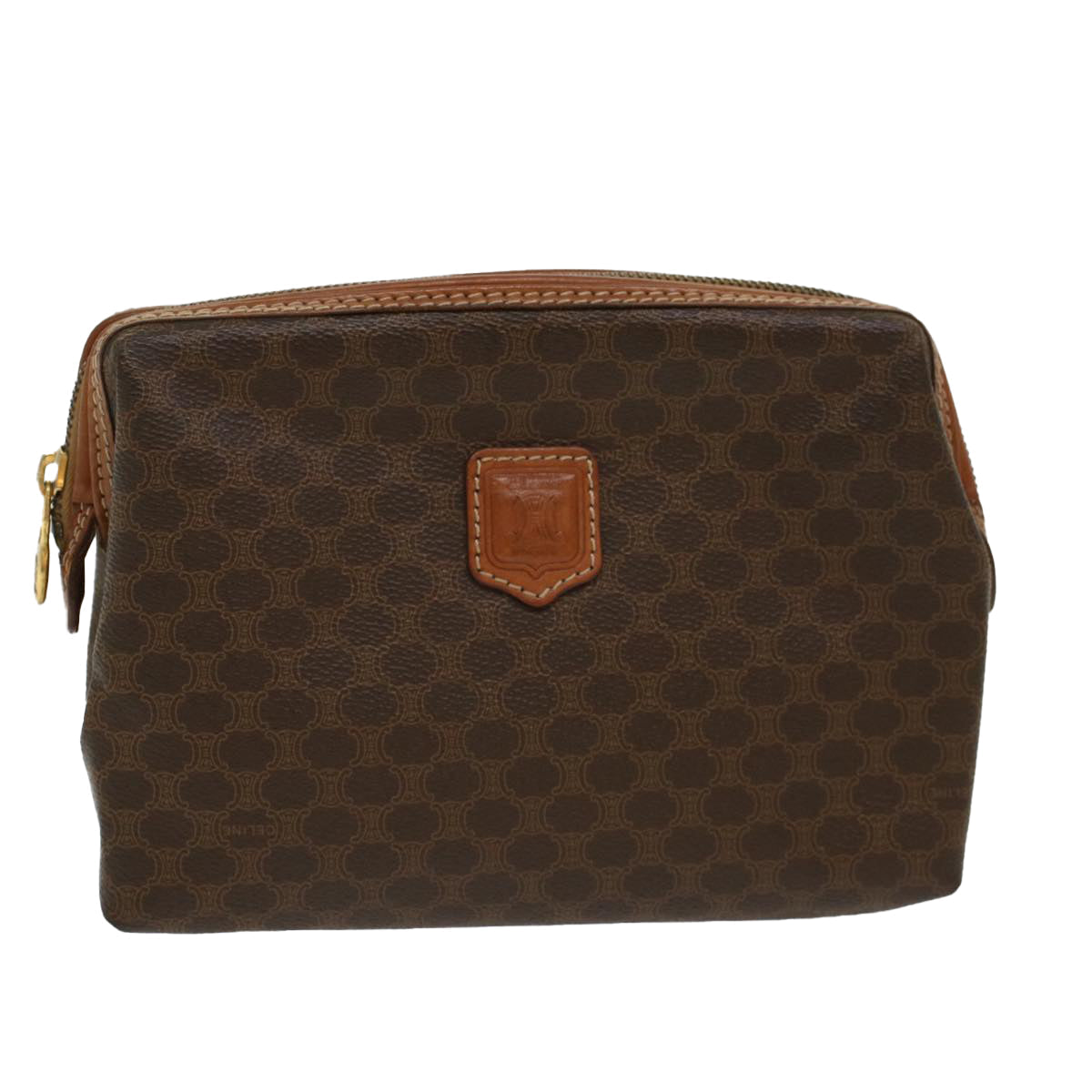 Luxury CELINE Macadam Canvas Pouch PVC Leather Brown 48169