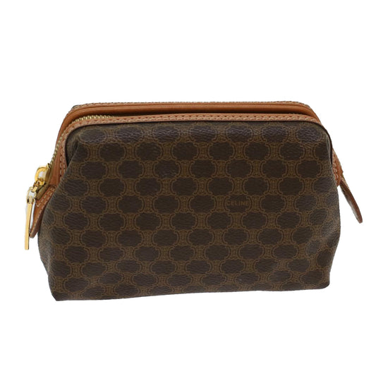 Luxury CELINE Macadam Canvas Pouch PVC Leather Brown 48181