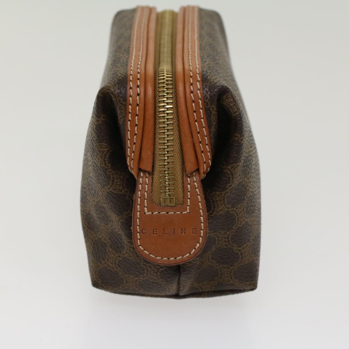 Luxury CELINE Macadam Canvas Pouch PVC Leather Brown 48181