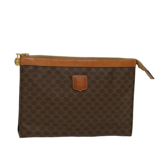 Luxury CELINE Macadam Canvas Clutch Bag PVC Leather Brown 48205