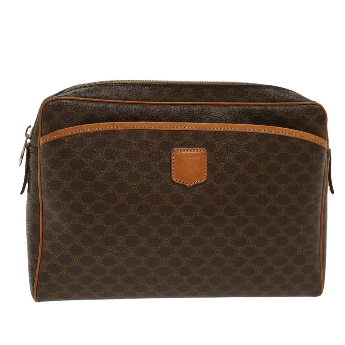Luxury CELINE Macadam Canvas Clutch Bag PVC Leather Brown 48215