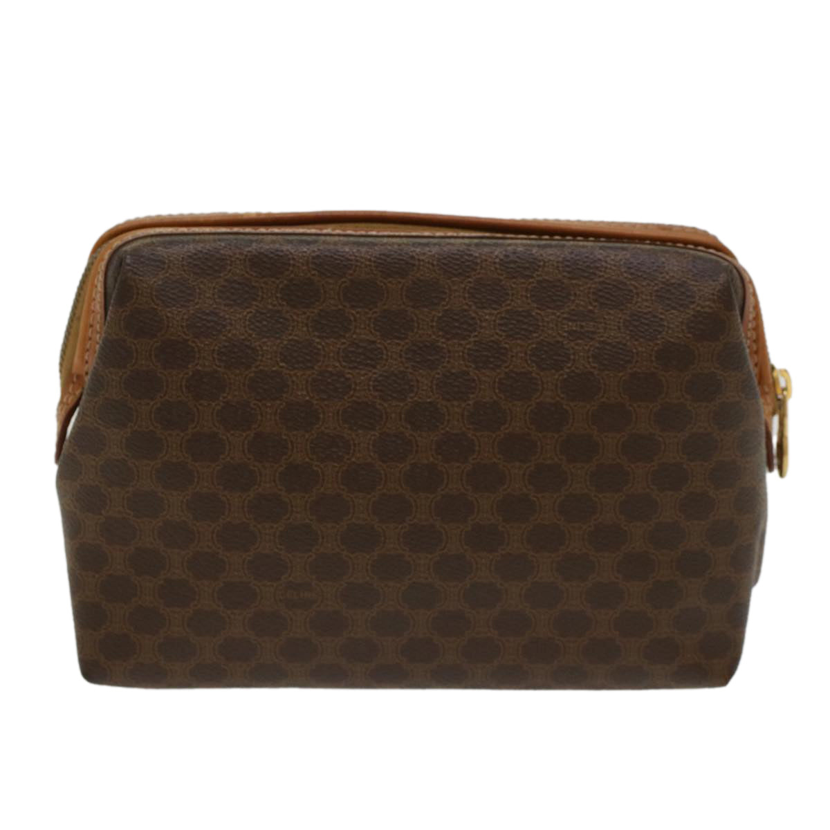 Luxury CELINE Macadam Canvas Pouch PVC Leather Brown 48216
