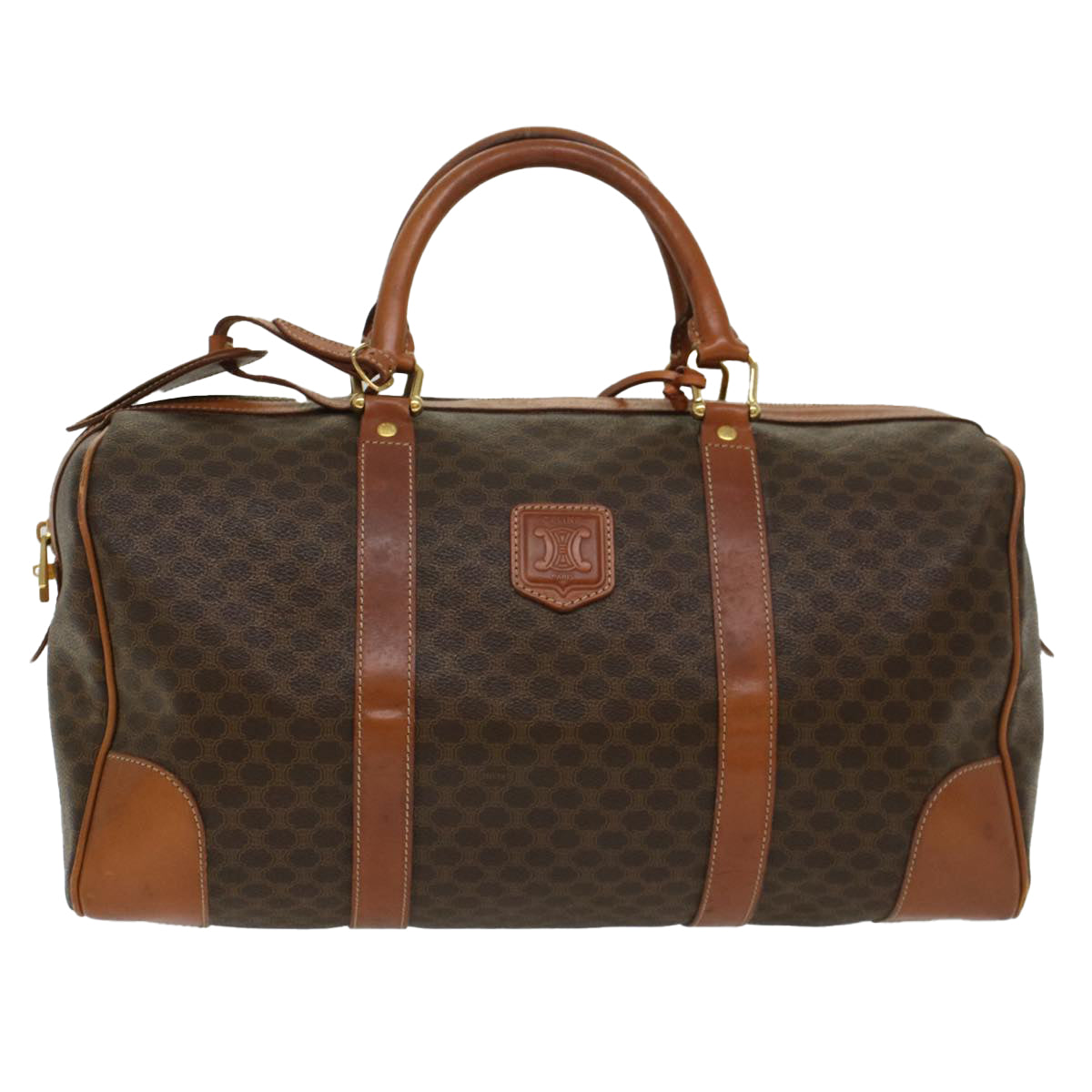 Luxury CELINE Macadam Canvas Boston Bag PVC Leather Brown 48230