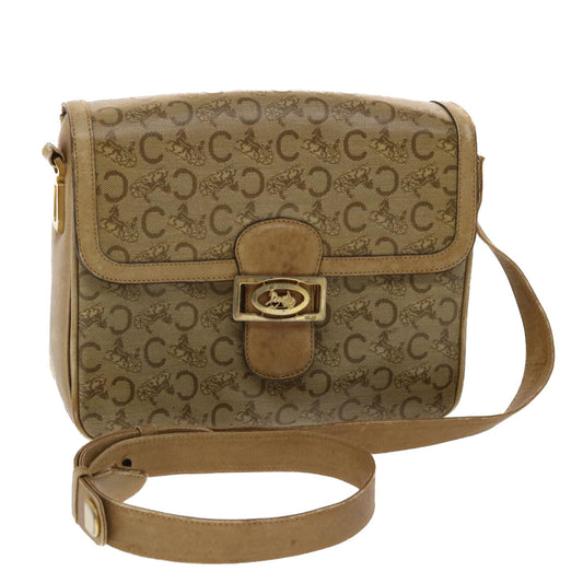 Luxury CELINE C Macadam Canvas Shoulder Bag Beige 48459