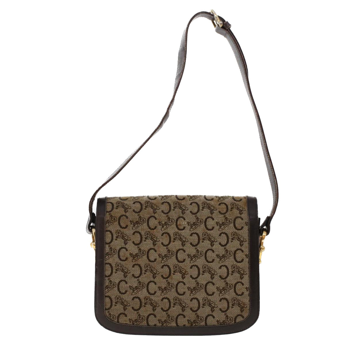Luxury CELINE C Macadam Canvas Horse Carriage Shoulder Bag Beige Dark Brown 48460