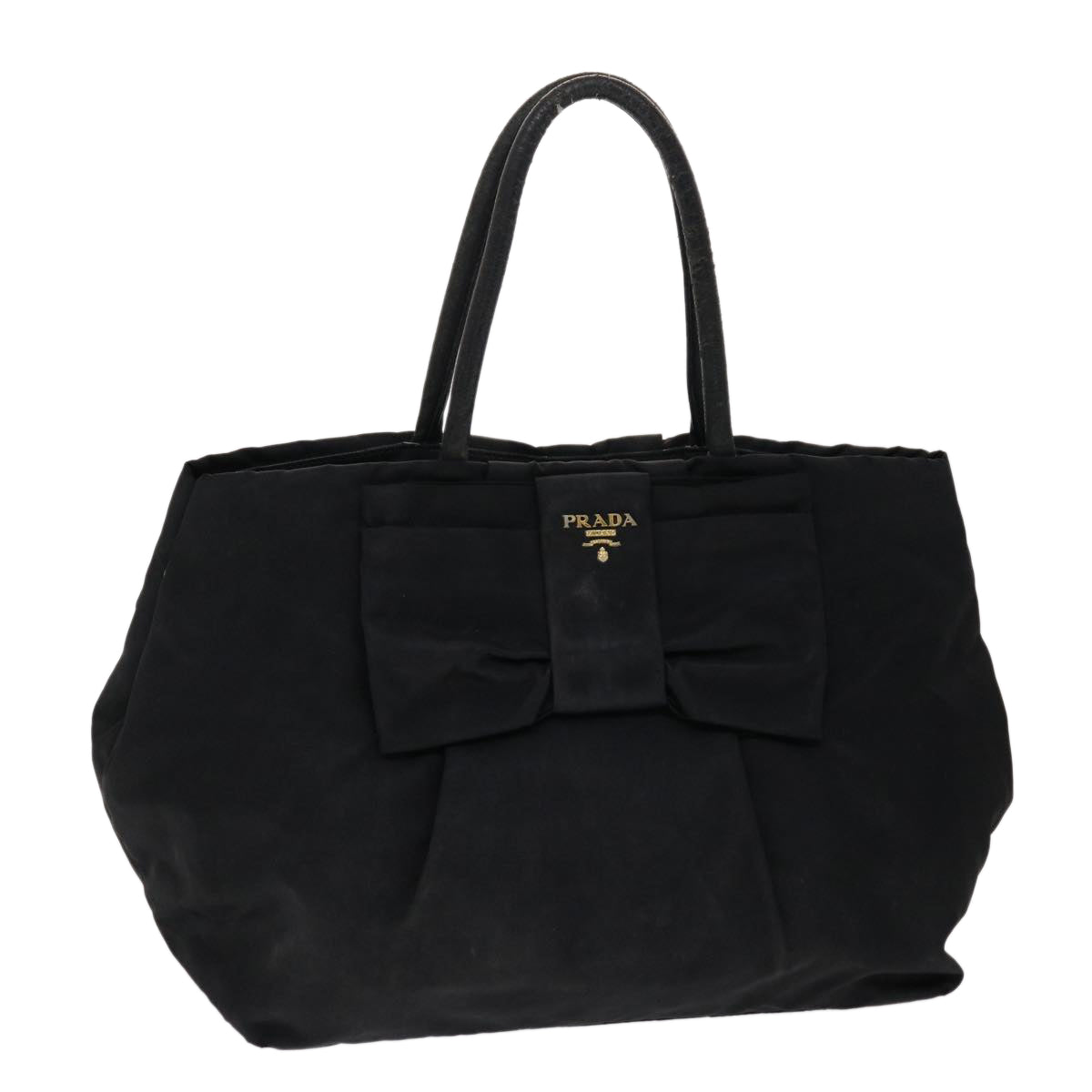 Prada Ribbon Hand Bag Nylon Leather Black