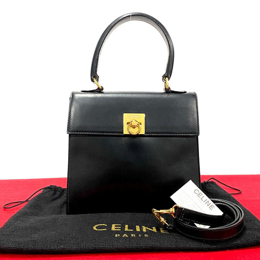 CELINE Shoulder Bag Calfskin, Leather black logo ringMetal Women