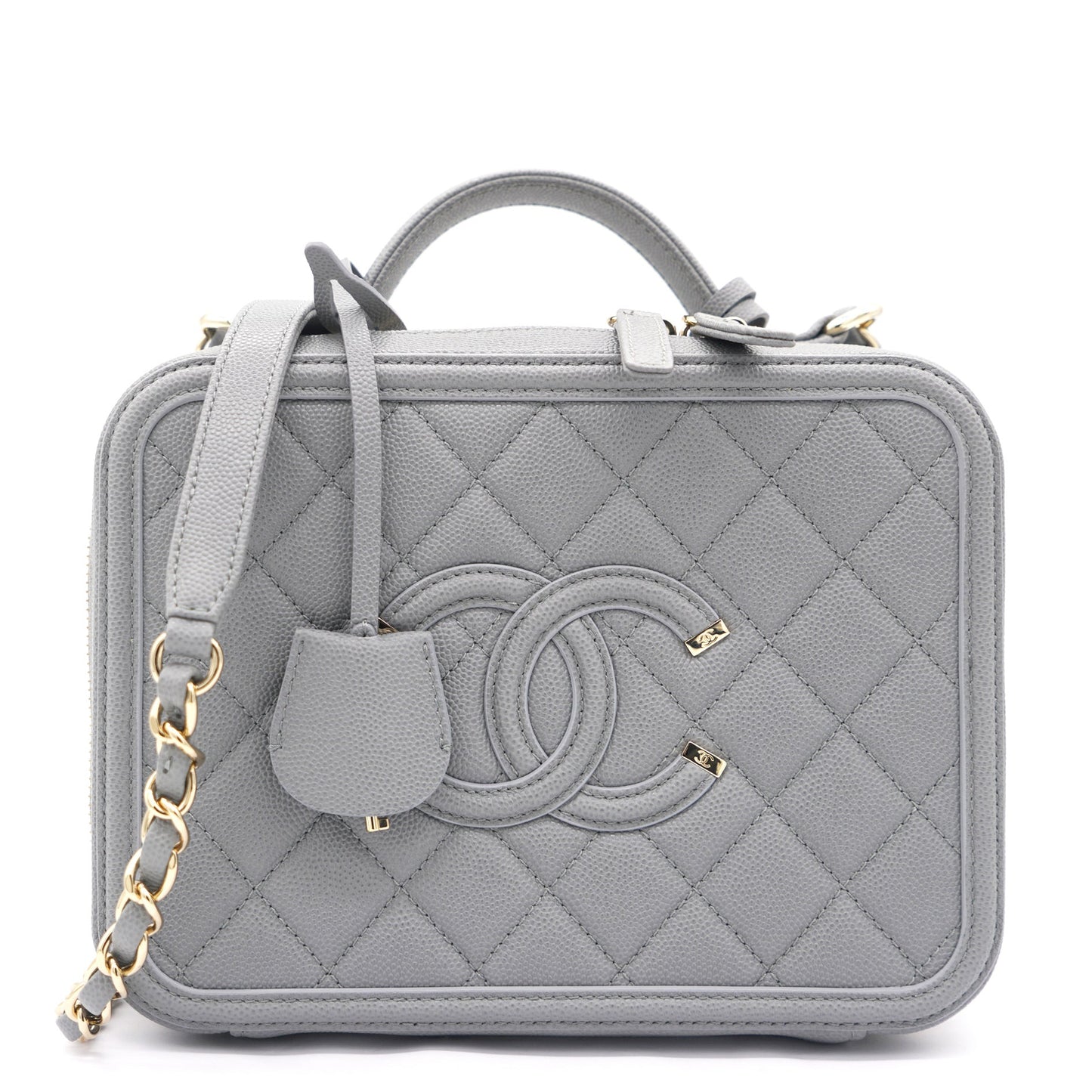 Chanel Caviar Quilted Medium CC Filigree Vanity Case Grey