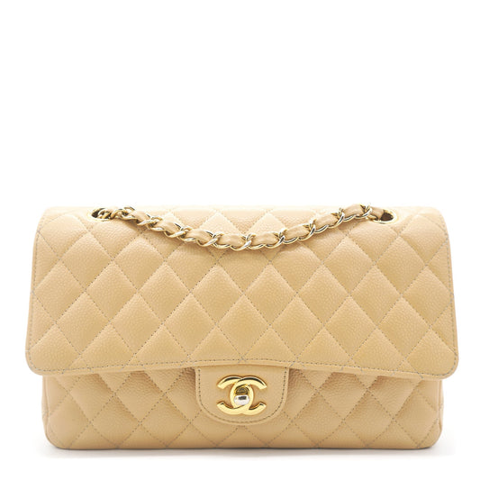 Chanel Beige Quilted Caviar Leather Classic Double Flap Bag