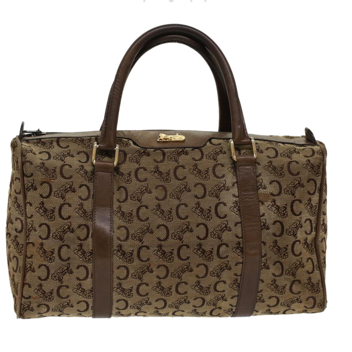 Luxury CELINE C Macadam Canvas Hand Bag Canvas Leather Brown Beige 49314