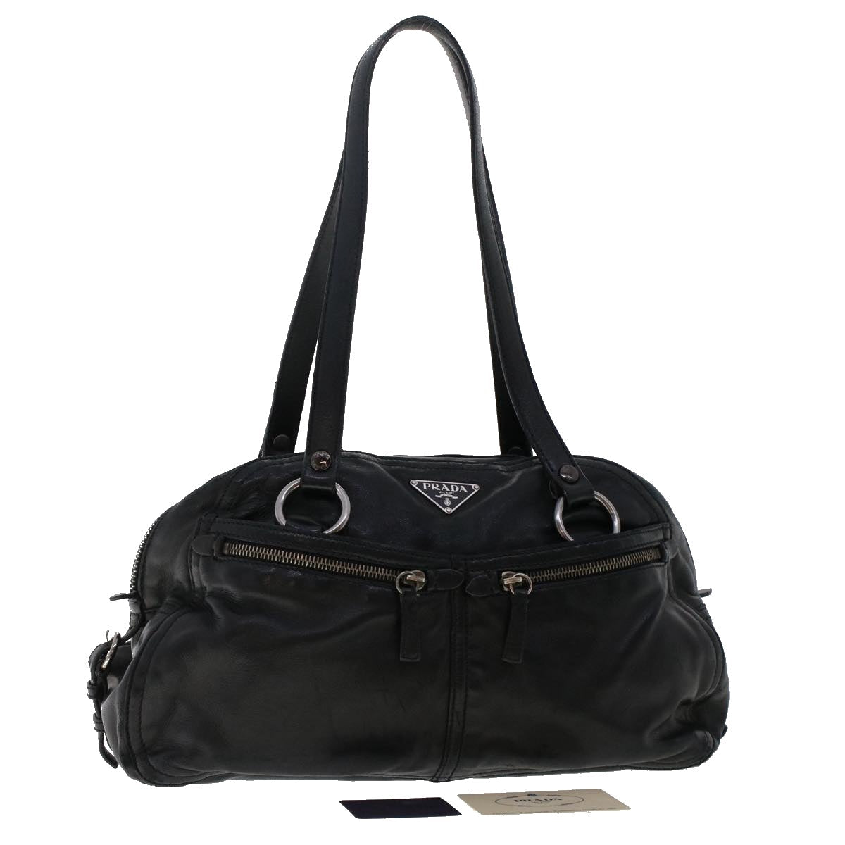 PRADA Shoulder Bag Leather Black Auth