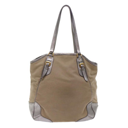 Prada Tote Bag Canvas Leather Beige