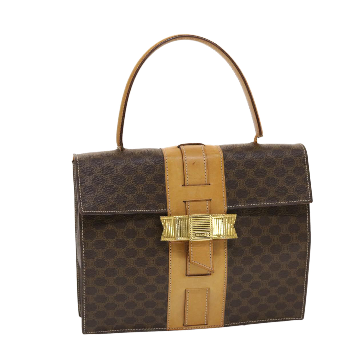 Luxury CELINE Macadam Canvas Hand Bag PVC Leather Brown 49820