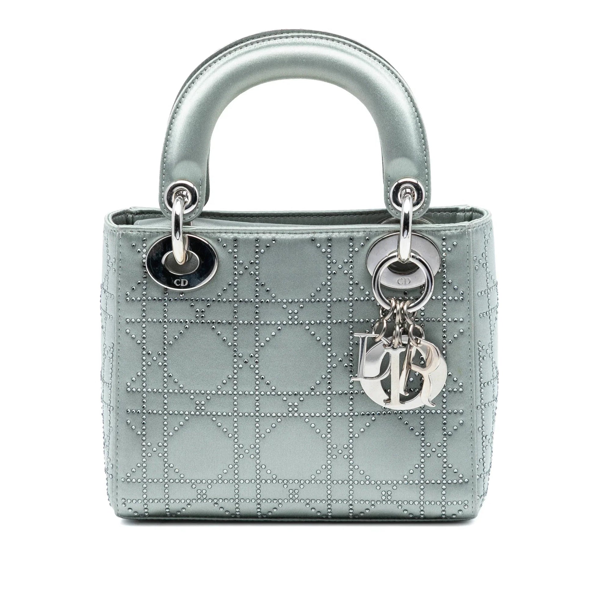 Gray Dior Mini Satin Cannage Strass Crystal Embellished Lady Dior Satchel