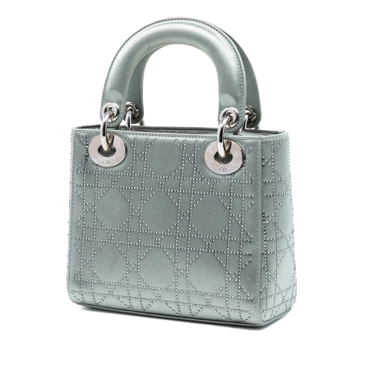 Gray Dior Mini Satin Cannage Strass Crystal Embellished Lady Dior Satchel