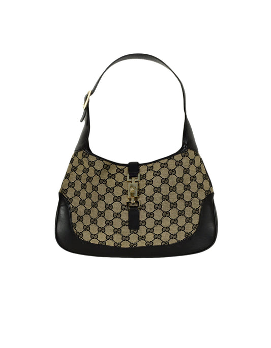 Gucci Black Monogram Canvas/Leather Jackie-O Shoulder Bag