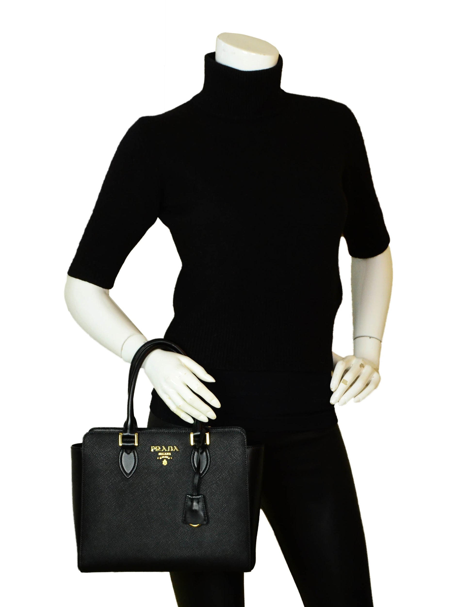 Prada Black Saffiano Small Top Handle Crossbody Bag 1BA113