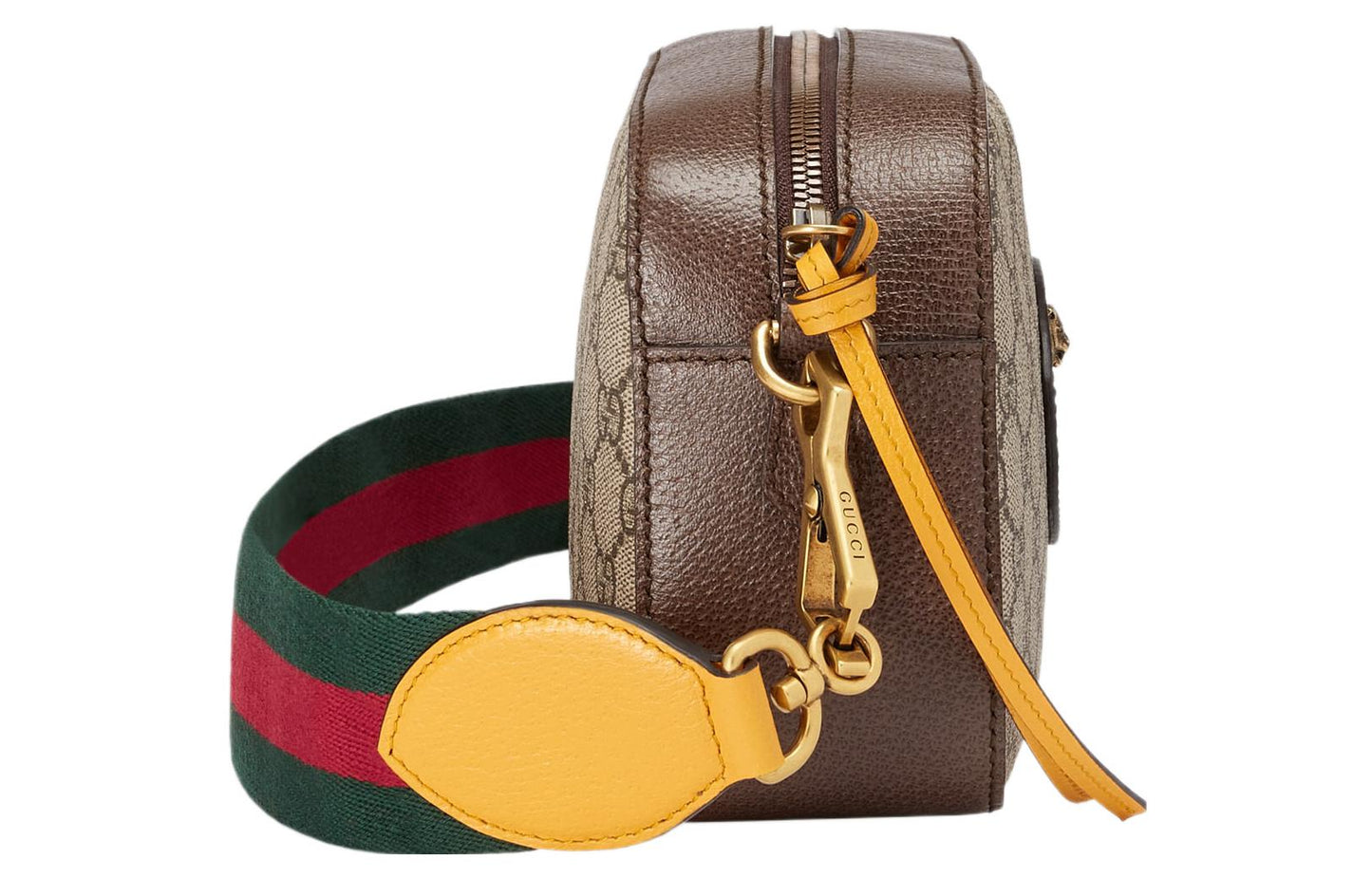 GUCCI Neo Metallic Tiger Head Logo Stripe Webbing Shoulder Messenger Bag Unisex / / Brown / Yellow 476466-K9GVT-8856