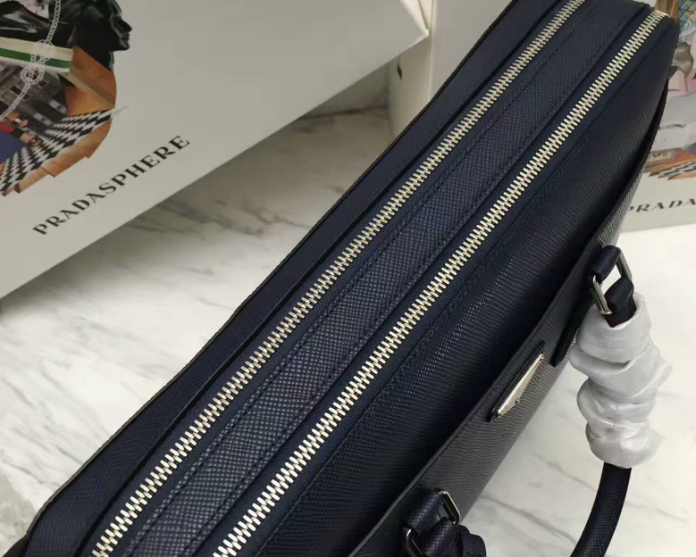 Prada Leather Briefcase Navy Blue Luxury Handbag