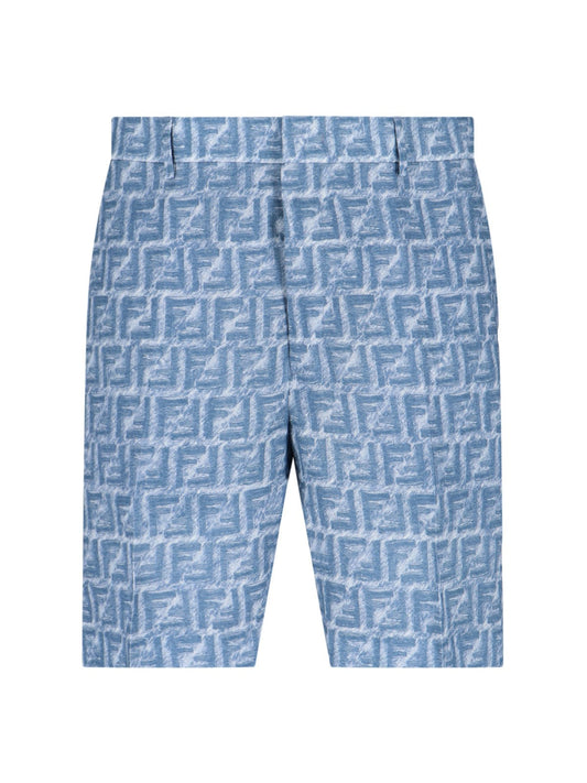 Fendi Men Logo Linen Shorts