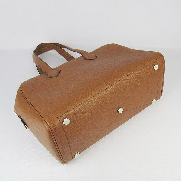 Luxury Hermes Togo leather handbag light coffee silver
