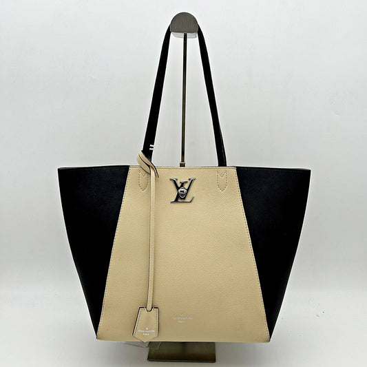 LOUIS VUITTON Calfskin Lockme Go Tote Black Vanilla LA30275