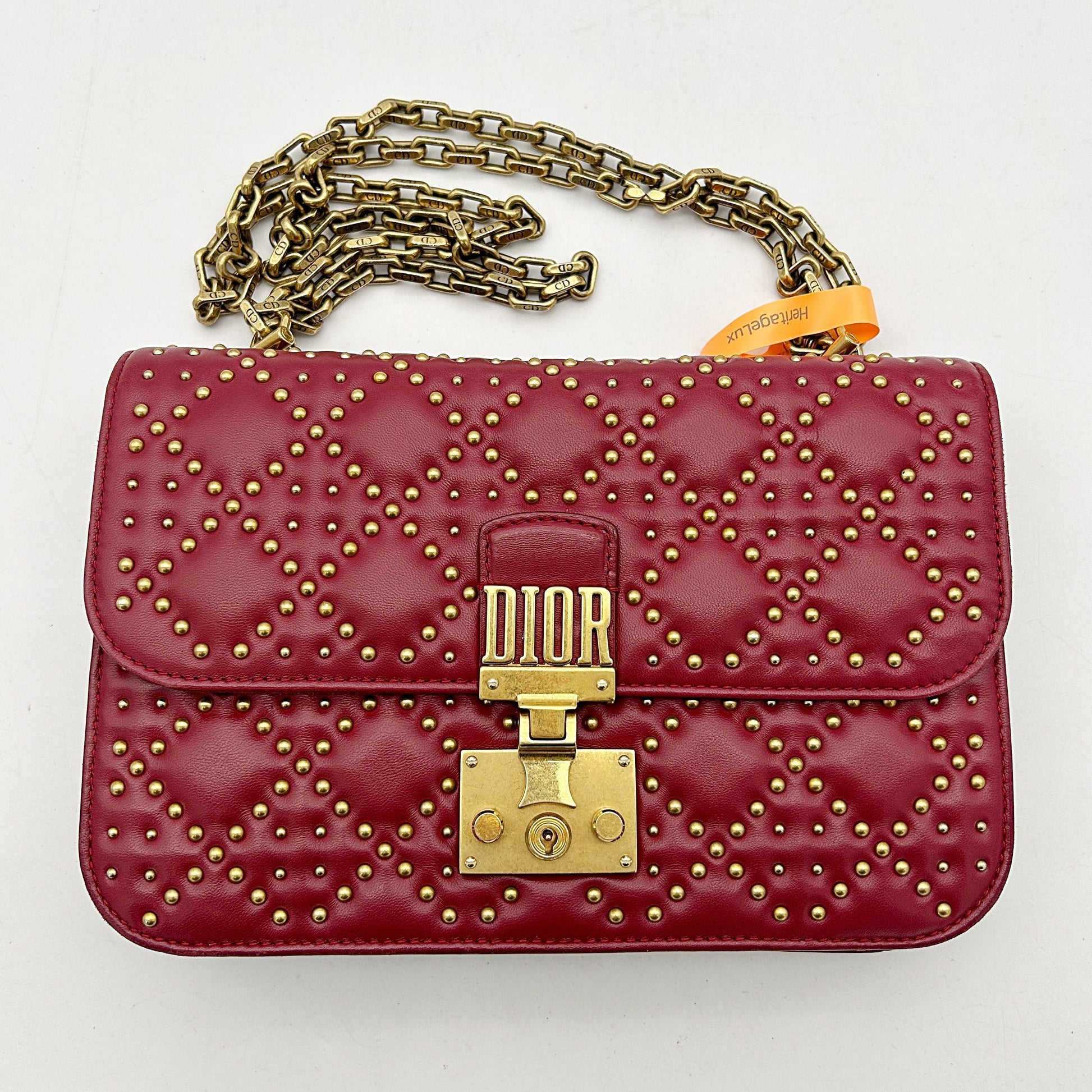 CHRISTIAN DIOR Lambskin Cannage Studded Small Dioraddict Flap Bag Red 2506042411