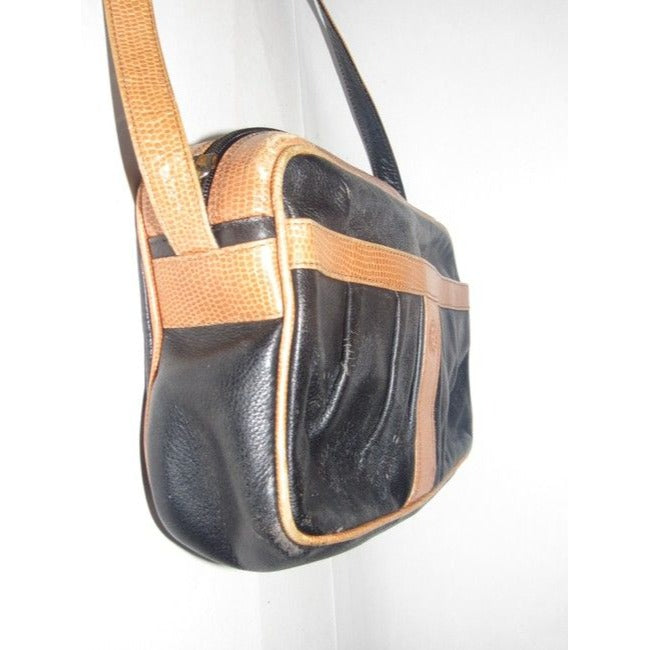 Fendi Pursesdesigner Purses Black Leather And Brown Alligator Skin Leather Cross Body Bag