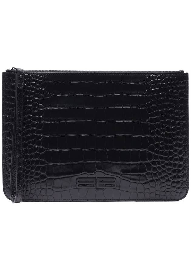Luxury Balenciaga Trending 2026 Crocodile Embossed Clutch Bag Black