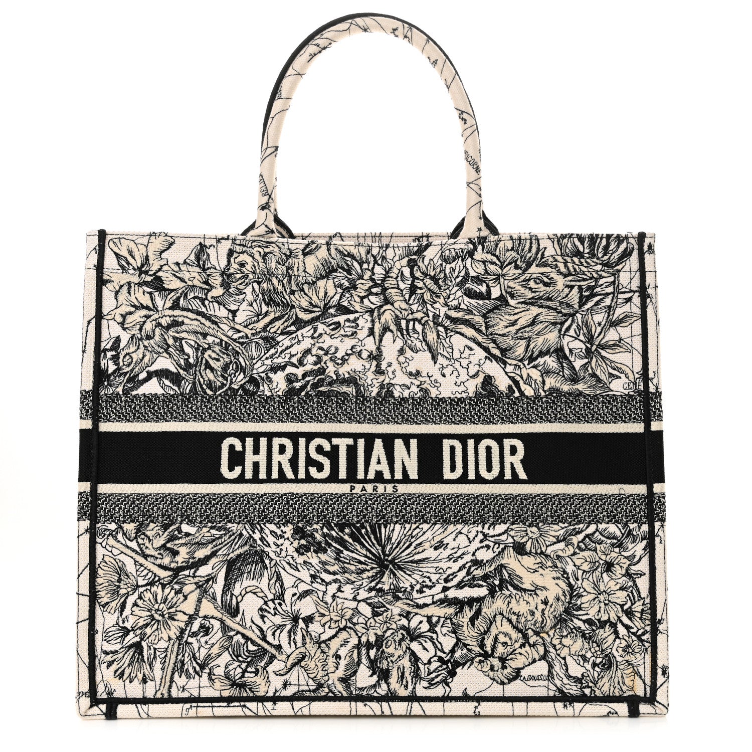Christian Dior Canvas Embroidered Large Zodiac Book Tote Latte Multicolor
