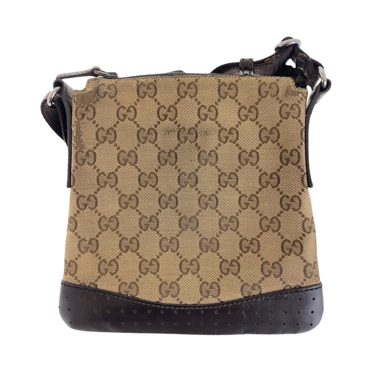 GUCCI Shoulder Bag 147671 GG canvas, leather Beige Brown SilverMetal Shoulder Bag pochette Women