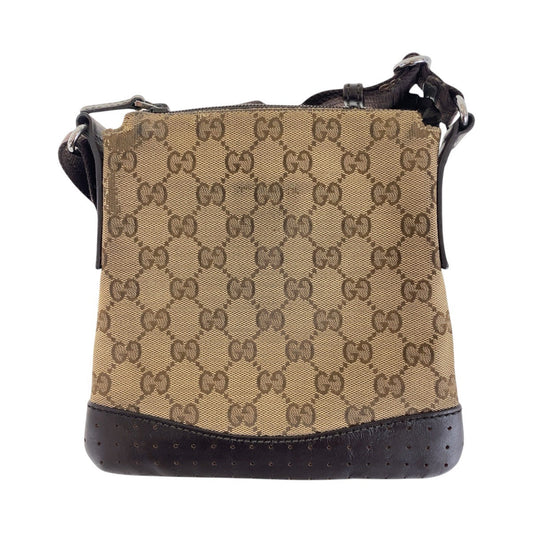 GUCCI Shoulder Bag 147671 GG canvas, leather Beige Brown SilverMetal Shoulder Bag pochette Women