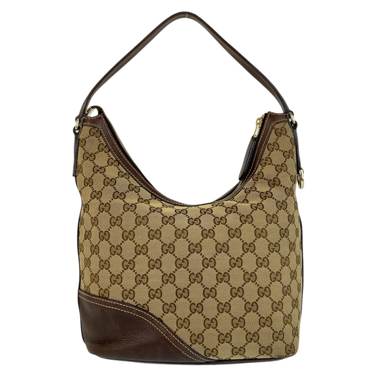 GUCCI Shoulder Bag 182491 GG canvas, leather Beige Brown Gold Metal Interlocking Women
