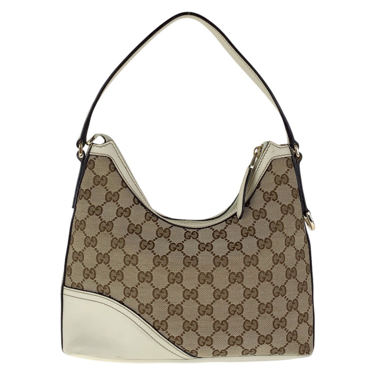 GUCCI Shoulder Bag 182489 GG canvas, leather White Brown Gold Metal Interlocking Women