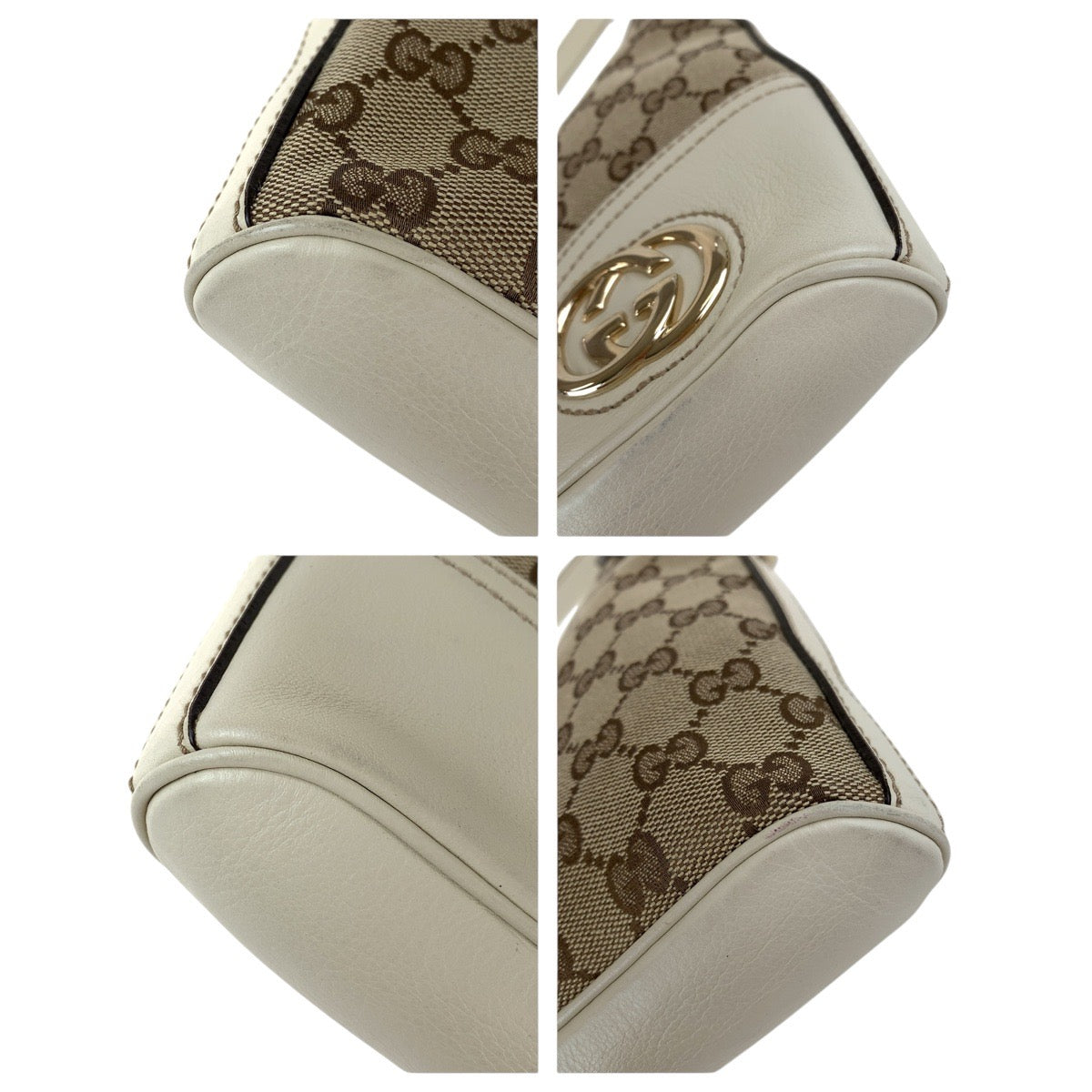 GUCCI Shoulder Bag 182489 GG canvas, leather White Brown Gold Metal Interlocking Women