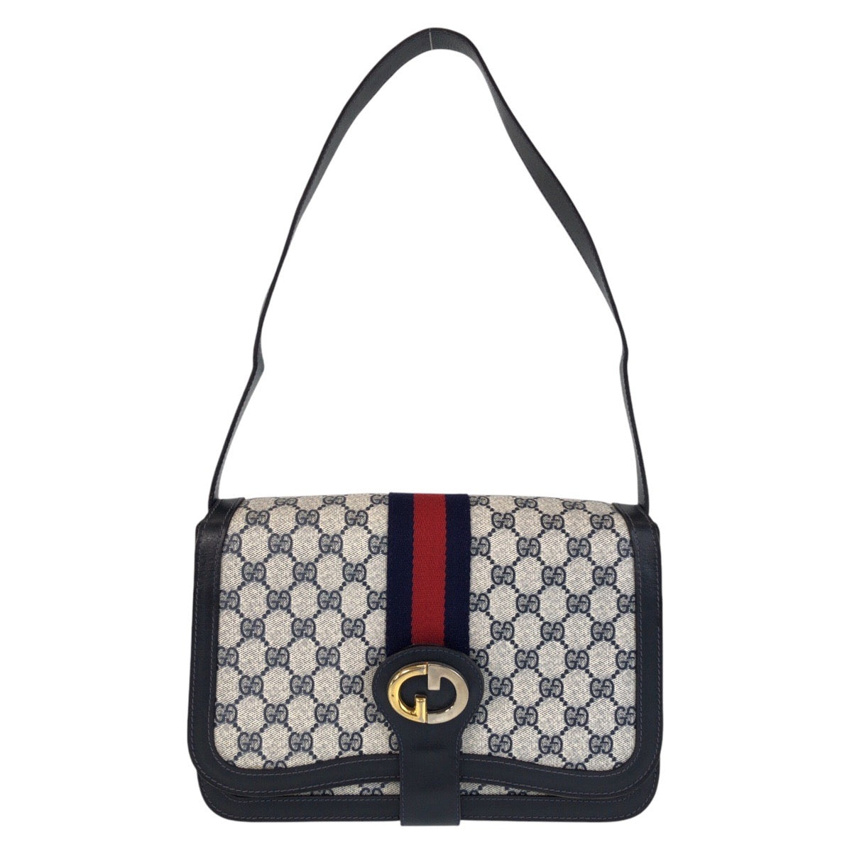 GUCCI Shoulder Bag GG Supreme Canvas Gray navy Sherry Line Old Gucci
