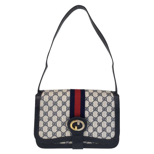 GUCCI Shoulder Bag GG Supreme Canvas Gray navy Sherry Line Old Gucci